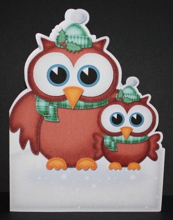 3D Xmas Hoot & Little Hoot Shaped Card with Decoupage by Marion Kimberley-Scott