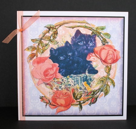 Lucky Vintage Cats in Rose Frame by Marion Kimberley-Scott