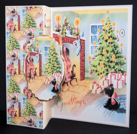 Roaring Fire and Christmas Tree Fold Back Card by Marion Kimberley-Scott