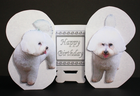 Bichon Frise 3D Decoupage Bone Shaped Card by Marion Kimberley-Scott