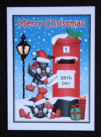 Christmas Scottie Dogs Postbox 5x7 3D Decoupage by Marion Kimberley-Scott