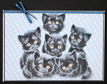 Cute Black Kittens with Blue Bows A4 by Marion Kimberley-Scott