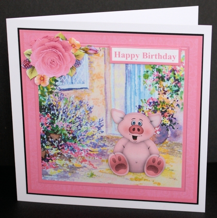 Cute Pig Scene Card Topper & Decoupage by Marion Kimberley-Scott