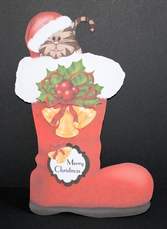 Peek-a-boo Cute Boots - Cute Christmas Tabby Cat by Marion Kimberley-Scott