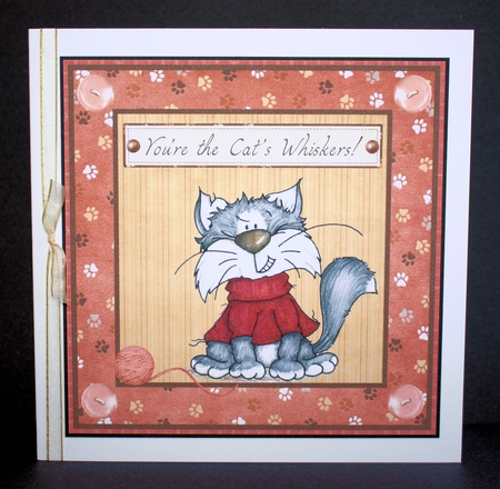 Mischievous Cat 7x7 Card with Decoupage by Marion Kimberley-Scott