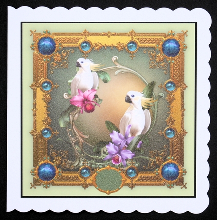 Orchids & Cockatiels 8 x 8 Card Topper by Marion Kimberley-Scott