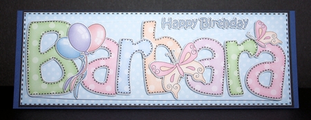 Large DL Birthday BARBARA Butterflies & Balloons 3D decoupage by Marion Kimberley-Scott