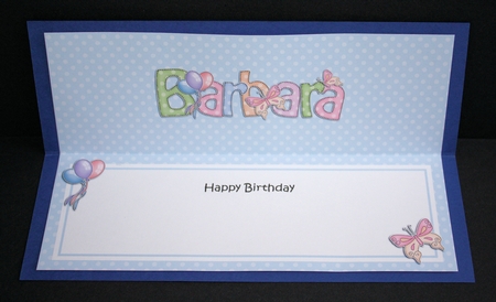 Large DL Birthday BARBARA Butterflies & Balloons insert by Marion Kimberley-Scott