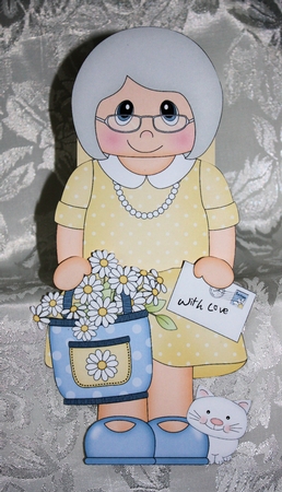 3D On the Shelf Card Kit - Old Lady Meryl has a Basket of Daisies & letter by Marion Kimberley-Scott