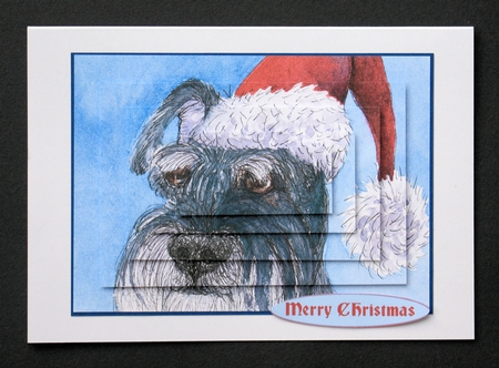 Schnauzer wearing a red Santa hat, pyramage rectangle by Susan Alison by Marion Kimberley-Scott