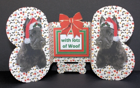 Scottish Terrier Christmas Bone shaped card by Marion Kimberley-Scott
