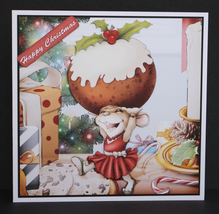 Mrs Christmas Pudding Mouse 8x8 Quick Card by Marion Kimberley-Scott