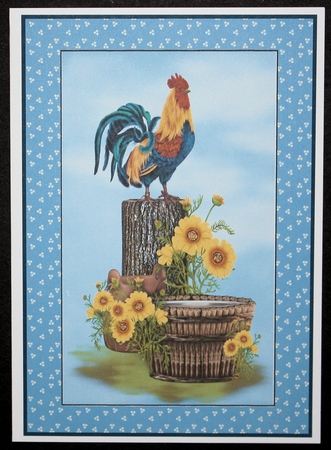 Blue rooster cut and fold card 1 by Marion Kimberley-Scott
