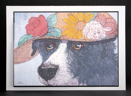 It was her special bonnet - Border Collie dog in a bonnet, wavy edged stacker by Marion Kimberley-Scott