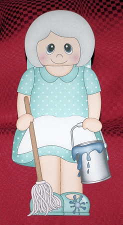 3D On the Shelf Card Kit - Scrub-a-Dub-Dub Cleaner Old Lady Lizzie has a bucket & Mop by Marion Kimberley-Scott