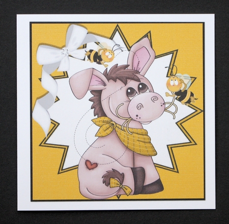 Cute little donkey with bumble bees in gold funky star frame 8x8 by Marion Kimberley-Scott