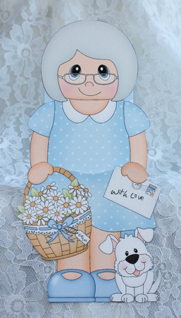 3D On the Shelf Card Kit - Old Lady Brigid has a Basket of Daisies, letter & Dog Joi by Marion Kimberley-Scott