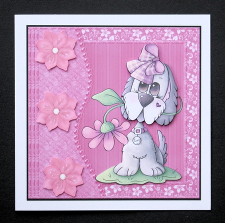 Pink Poppy pooch card front by Marion Kimberley-Scott