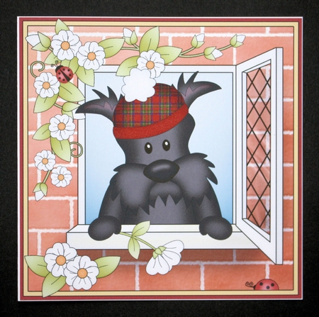 8 x 8 Mini Kit with 3d Decoupage - Through the Window - Hamish Scottie Dog by Marion Kimberley-Scott