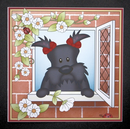 8 x 8 Mini Kit with 3d Decoupage - Through the Window - Maisie Scottie Dog by Marion Kimberley-Scott