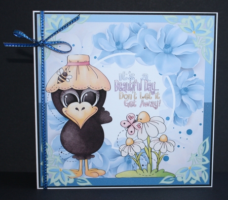 Blue cute crow Beautiful Day card front by Marion Kimberley-Scott