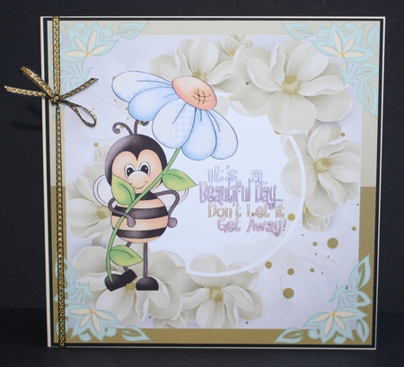 Yellow floral bee Beautiful Day card front by Marion Kimberley-Scott