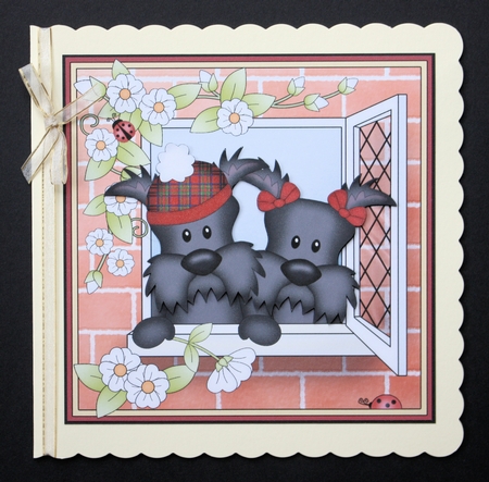 8 x 8 Mini Kit with 3d Decoupage - Through the Window - Hamish & Maisie Scottie Dogs by Marion Kimberley-Scott