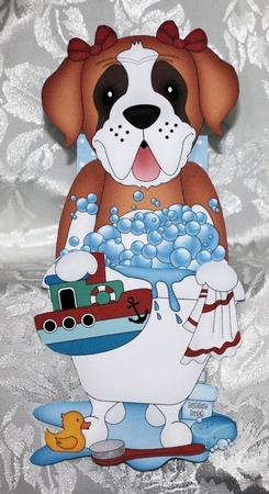 3D On the Shelf Card Kit - Bathtub Buddies - Little St Bernard Dog Lady has a Bubble Bath by Marion Kimberley-Scott