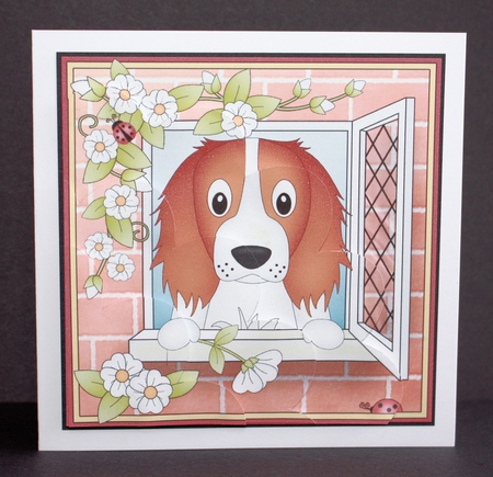 Shell Edged Corner Side Stacker - Through the Window - Cute Little Springer Spaniel Dog  by Marion Kimberley-Scott