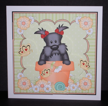 Flower Pot Friends Little Scottie Dog Shell Edged Corner Side Stacker by Marion Kimberley-Scott