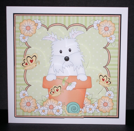 Flower Pot Friends Little Westie Dog Shell Edged Corner Side Stacker by Marion Kimberley-Scott