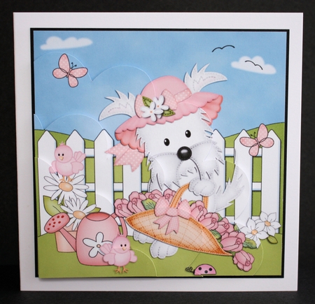 Jess Westie Dog has a Basket of Pretty Flowers Shell Edged Corner Side Stacker by Marion Kimberley-Scott