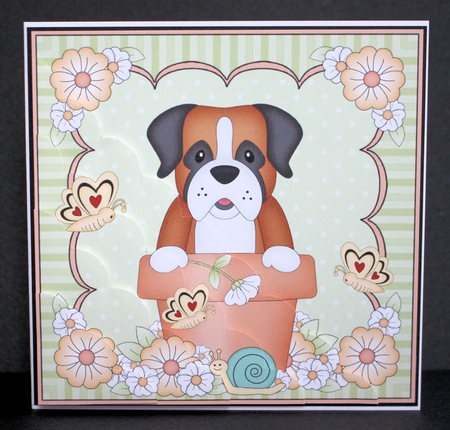 Flower Pot Friends Cute Little Boxer Dog Scalloped Corner Stacker by Marion Kimberley-Scott