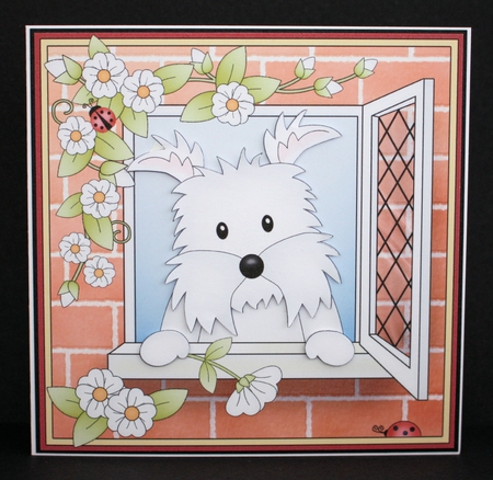 8 x 8 Mini Kit with 3d Decoupage - Through the Window - Little Westie Dog Jock by Marion Kimberley-Scott