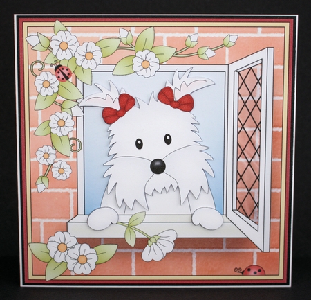 8 x 8 Mini Kit with 3d Decoupage - Through the Window - Little Westie Dog Jess by Marion Kimberley-Scott