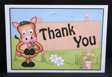 A5 GiGi Horse THANK YOU Oval Pyramage Topper by Marion Kimberley-Scott