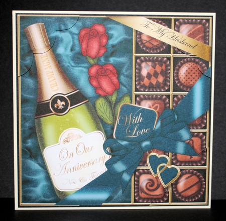 8x8 To My Husband On Our Anniversary Champers, Chocs & Roses by Marion Kimberley-Scott