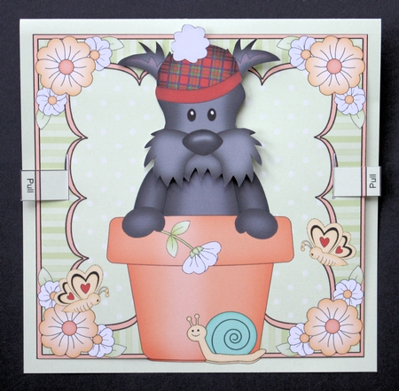 3D Animated Moveable Wobble Head Card Kit - Flower Pot Friends Little Scottie Dog Hamish by Marion Kimberley-Scott