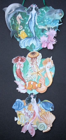 Dancing with Mermaids Hanging Hearts Trio by Marion Kimberley-Scott