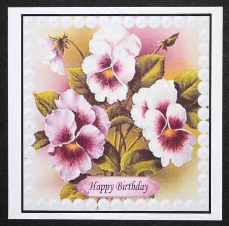 pink shades painted pansies with pearls 8x8 by Marion Kimberley-Scott