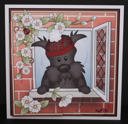 Shell Edged Corner Side Stacker - Through the Window - Cute Little Scottie Dog by Marion Kimberley-Scott