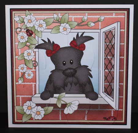 Shell Edged Corner Side Stacker - Through the Window - Cute Little Scottie Dog by Marion Kimberley-Scott