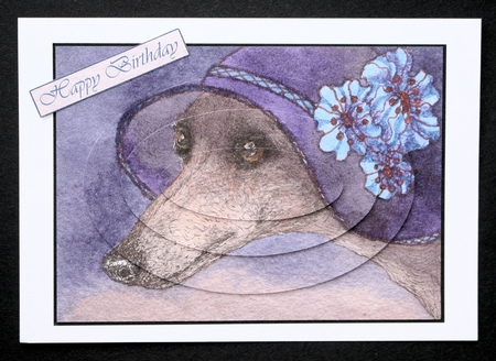 Whippet of mystery, greyhound dog in fabulous hat by Marion Kimberley-Scott
