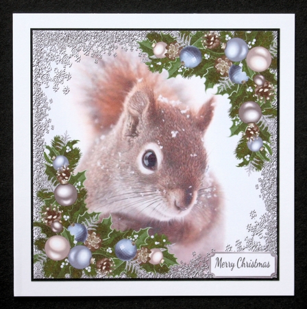 Gorgeous Squirrel With Bauble Corners 8x8 by Marion Kimberley-Scott