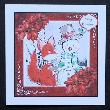 Gorgeous Fox With Snowman 8x8 by Marion Kimberley-Scott