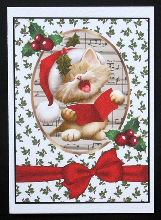 Cute kitty singing christmas carols with bow A4 by Marion Kimberley-Scott