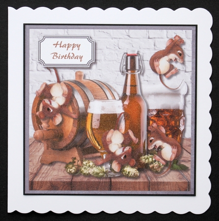 Real ale barrel with beer glasses and mice having fun by Marion Kimberley-Scott