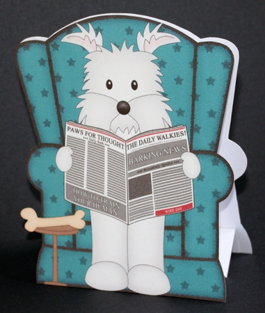 3D Shaped Card  Kit - Little Westie Dog Jock reads the Barking Newspaper by Marion Kimberley-Scott
