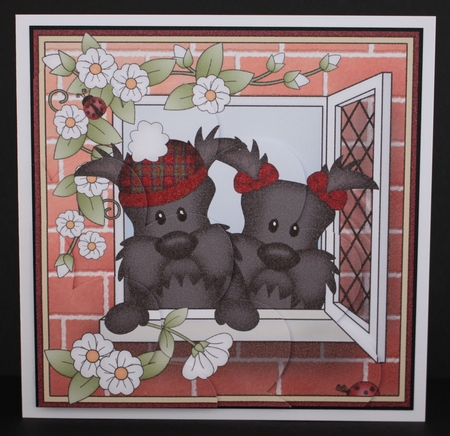 Shell Edged Corner Side Stacker - Through the Window - Cute Little Scottie Dogs by Marion Kimberley-Scott