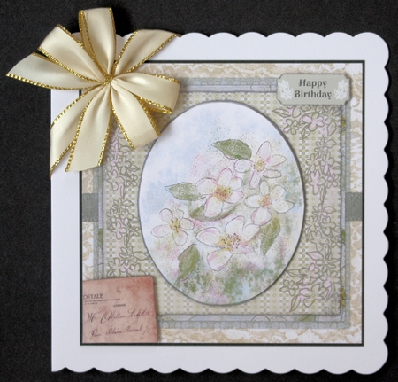 APPLE BLOSSOM & LACE: 7x7 Quick Card Front with Decoupage for Birthdays,Weddings & Other Occasions  by Marion Kimberley-Scott